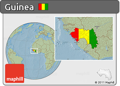 Flag Location Map of Guinea, savanna style outside, hill shading outside