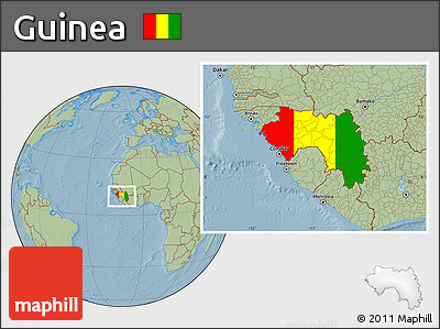Flag Location Map of Guinea, savanna style outside, hill shading outside
