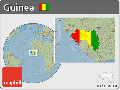 Flag Location Map of Guinea, savanna style outside, hill shading outside