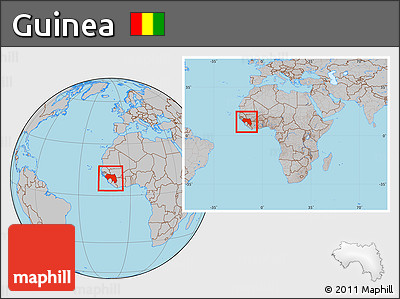 Gray Location Map of Guinea, within the entire continent