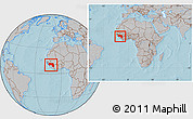 Gray Location Map of Guinea, within the entire continent, hill shading