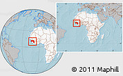 Gray Location Map of Guinea, highlighted continent, within the entire continent, hill shading