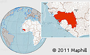Gray Location Map of Guinea, highlighted continent, hill shading