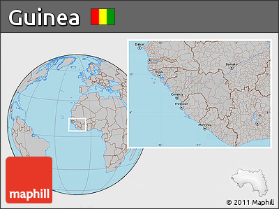Gray Location Map of Guinea, hill shading inside
