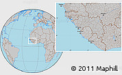 Gray Location Map of Guinea, hill shading inside