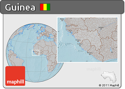 Gray Location Map of Guinea, hill shading outside