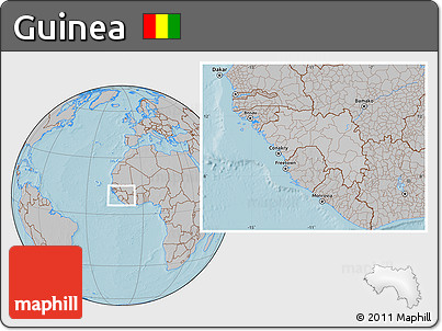 Gray Location Map of Guinea, hill shading outside