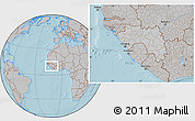 Gray Location Map of Guinea, hill shading outside