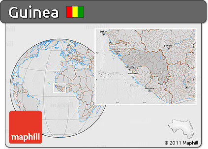Gray Location Map of Guinea, lighten, desaturated, hill shading