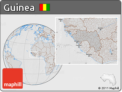 Gray Location Map of Guinea, lighten, desaturated, hill shading