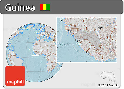 Gray Location Map of Guinea, lighten, desaturated, land only, hill shading