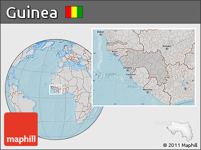 Gray Location Map of Guinea, lighten, desaturated, land only, hill shading