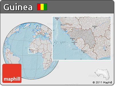 Gray Location Map of Guinea, lighten, desaturated, land only, hill shading