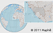 Gray Location Map of Guinea, lighten, desaturated, land only, hill shading