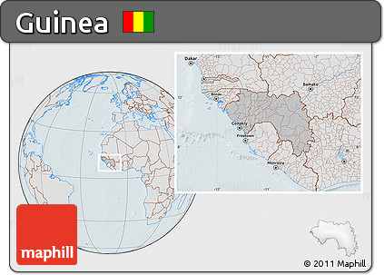 Gray Location Map of Guinea, lighten, hill shading