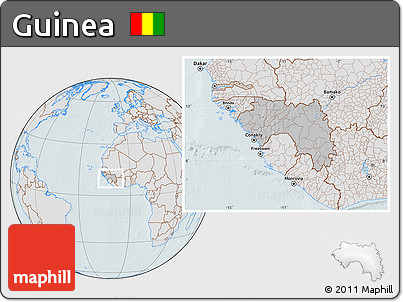 Gray Location Map of Guinea, lighten, hill shading