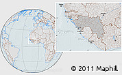 Gray Location Map of Guinea, lighten, hill shading