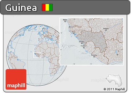 Gray Location Map of Guinea, lighten, semi-desaturated, hill shading