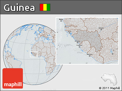 Gray Location Map of Guinea, lighten, semi-desaturated, hill shading