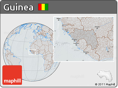 Gray Location Map of Guinea, lighten, semi-desaturated, hill shading