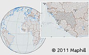 Gray Location Map of Guinea, lighten, semi-desaturated, hill shading