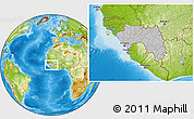 Gray Location Map of Guinea, physical outside, hill shading