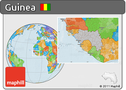 Gray Location Map of Guinea, political outside, hill shading