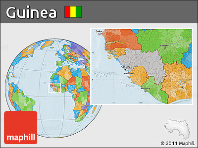 Gray Location Map of Guinea, political outside, hill shading