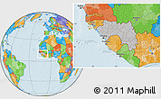Gray Location Map of Guinea, political outside, hill shading