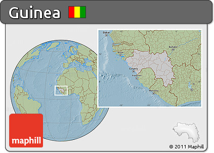 Gray Location Map of Guinea, savanna style outside, hill shading outside