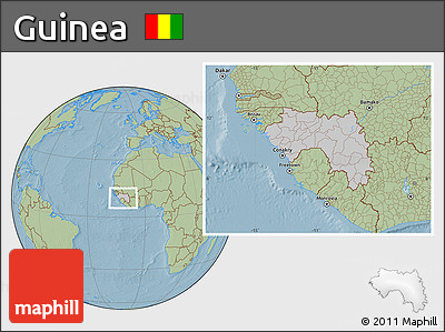 Gray Location Map of Guinea, savanna style outside, hill shading outside