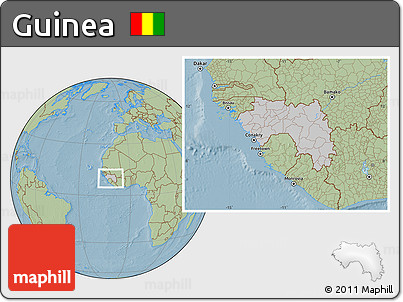 Gray Location Map of Guinea, savanna style outside, hill shading outside