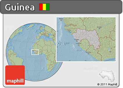 Gray Location Map of Guinea, savanna style outside, hill shading