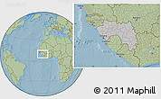 Gray Location Map of Guinea, savanna style outside, hill shading