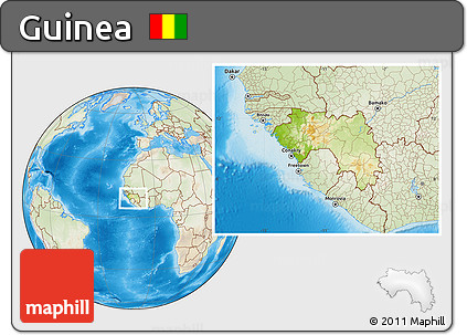 Physical Location Map of Guinea, lighten, land only