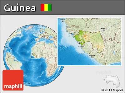 Physical Location Map of Guinea, lighten, land only