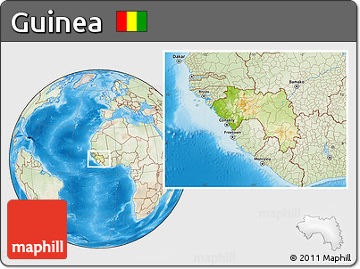 Physical Location Map of Guinea, lighten, land only