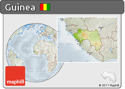 Physical Location Map of Guinea, lighten, semi-desaturated