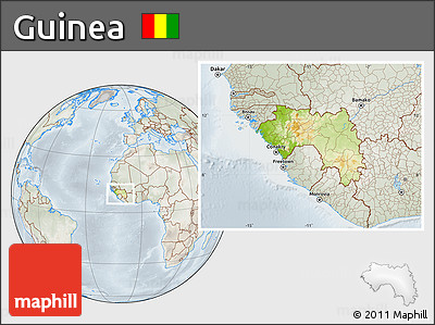 Physical Location Map of Guinea, lighten, semi-desaturated