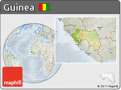 Physical Location Map of Guinea, lighten, semi-desaturated