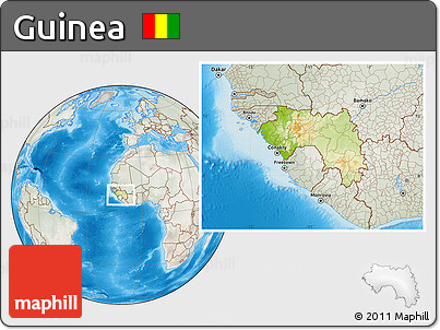 Physical Location Map of Guinea, lighten, semi-desaturated, land only