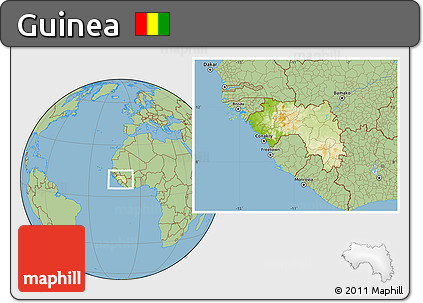 Physical Location Map of Guinea, savanna style outside