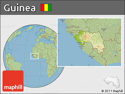 Physical Location Map of Guinea, savanna style outside