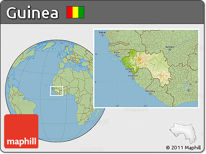 Physical Location Map of Guinea, savanna style outside