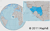 Political Location Map of Guinea, gray outside, hill shading