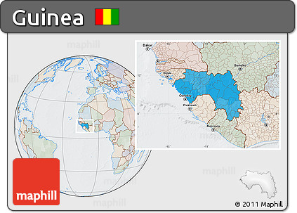 Political Location Map of Guinea, lighten, semi-desaturated