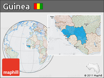 Political Location Map of Guinea, lighten, semi-desaturated