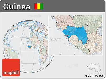 Political Location Map of Guinea, lighten, semi-desaturated