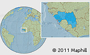 Political Location Map of Guinea, savanna style outside, hill shading
