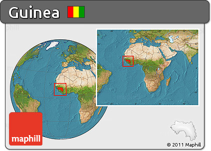 Satellite Location Map of Guinea, within the entire continent